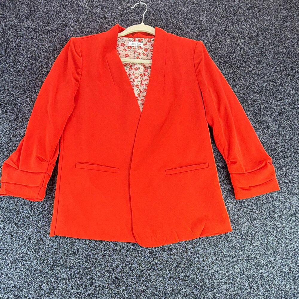 Olivia Grey Women's Orange Open Front Blazer Jacket Lined Pockets Size M